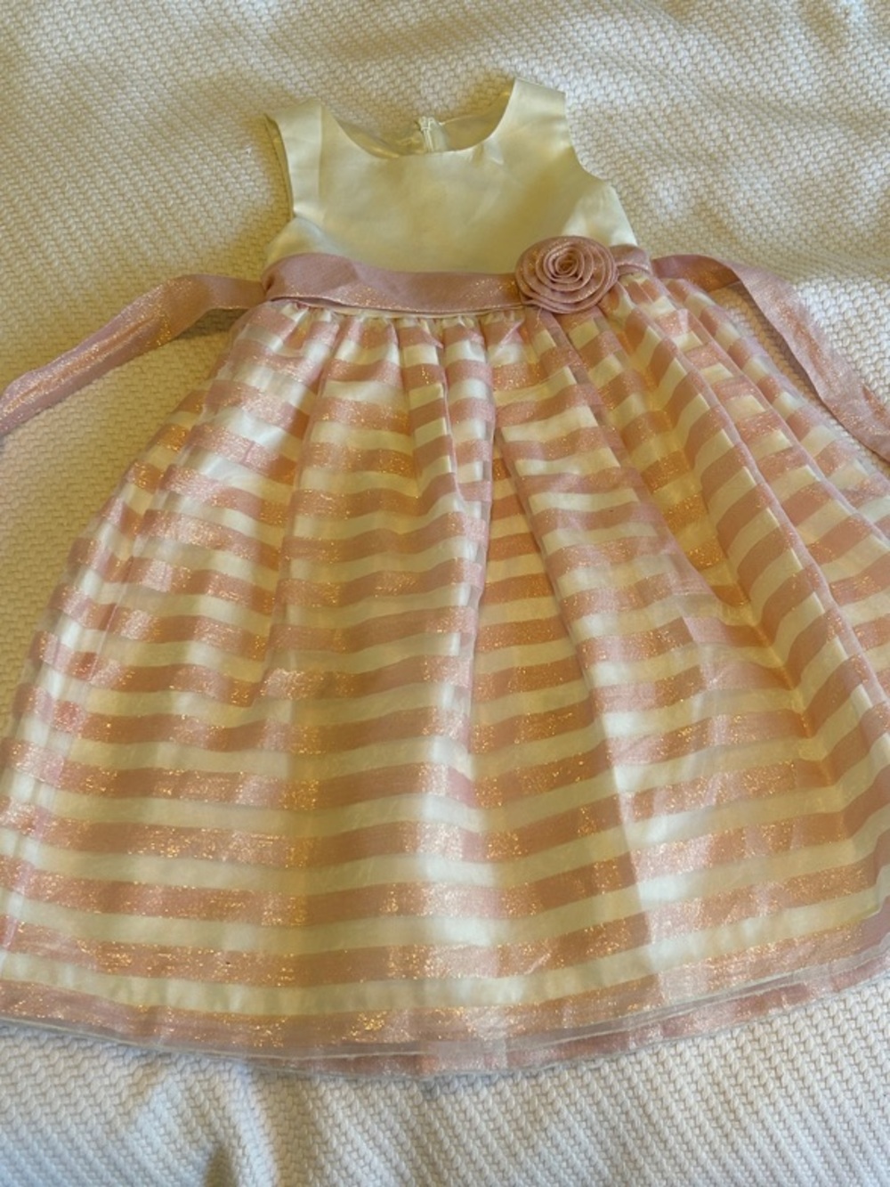 Girls Sparkle Satin Bodice Dress with Striped Tulle Skirt